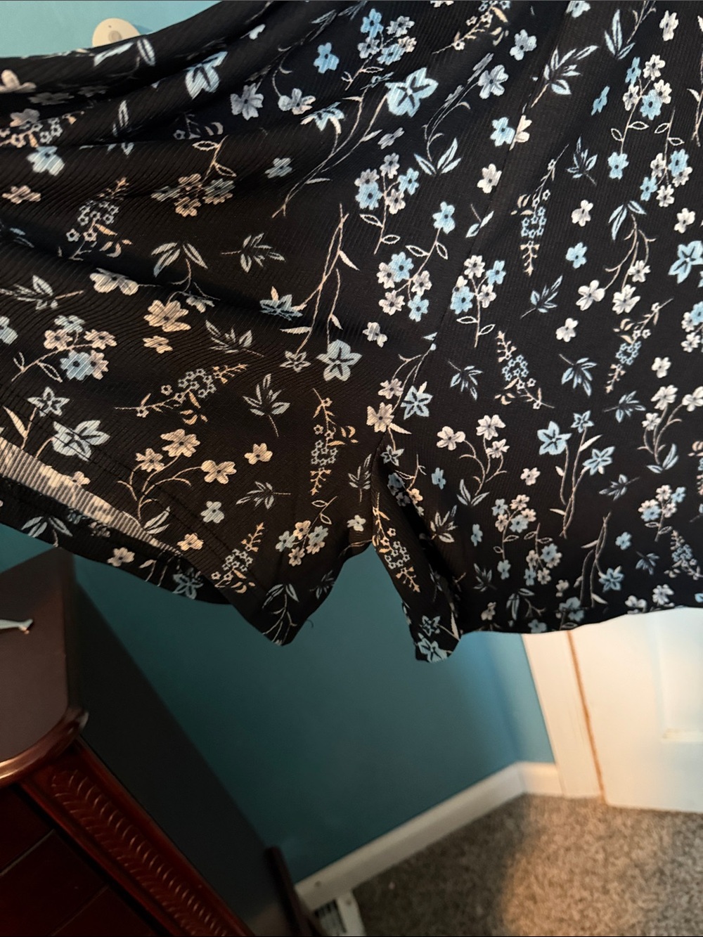 Black Floral Spaghetti Strap Romper with Blue and White Flowers size 3X - Picture 4 of 5